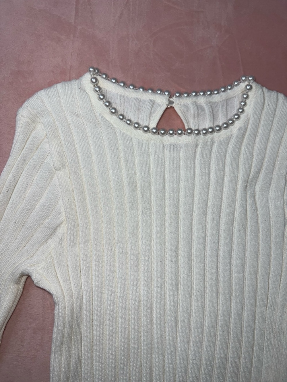 Pearl-Trim Ribbed Crop Top - Picture 2 of 4
